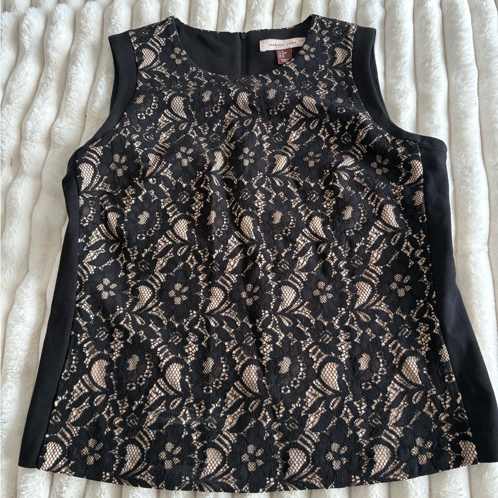Marina Luna Black and Cream Lace Blouse